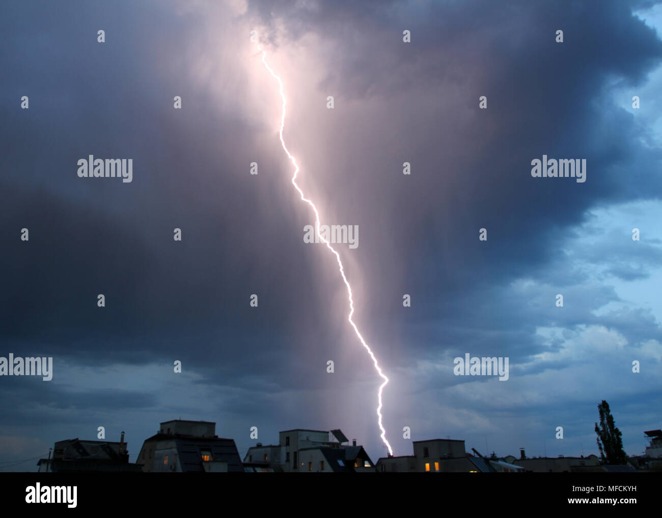 Thunderstorm lights. Bright lightning thunderstorms sparkle from the