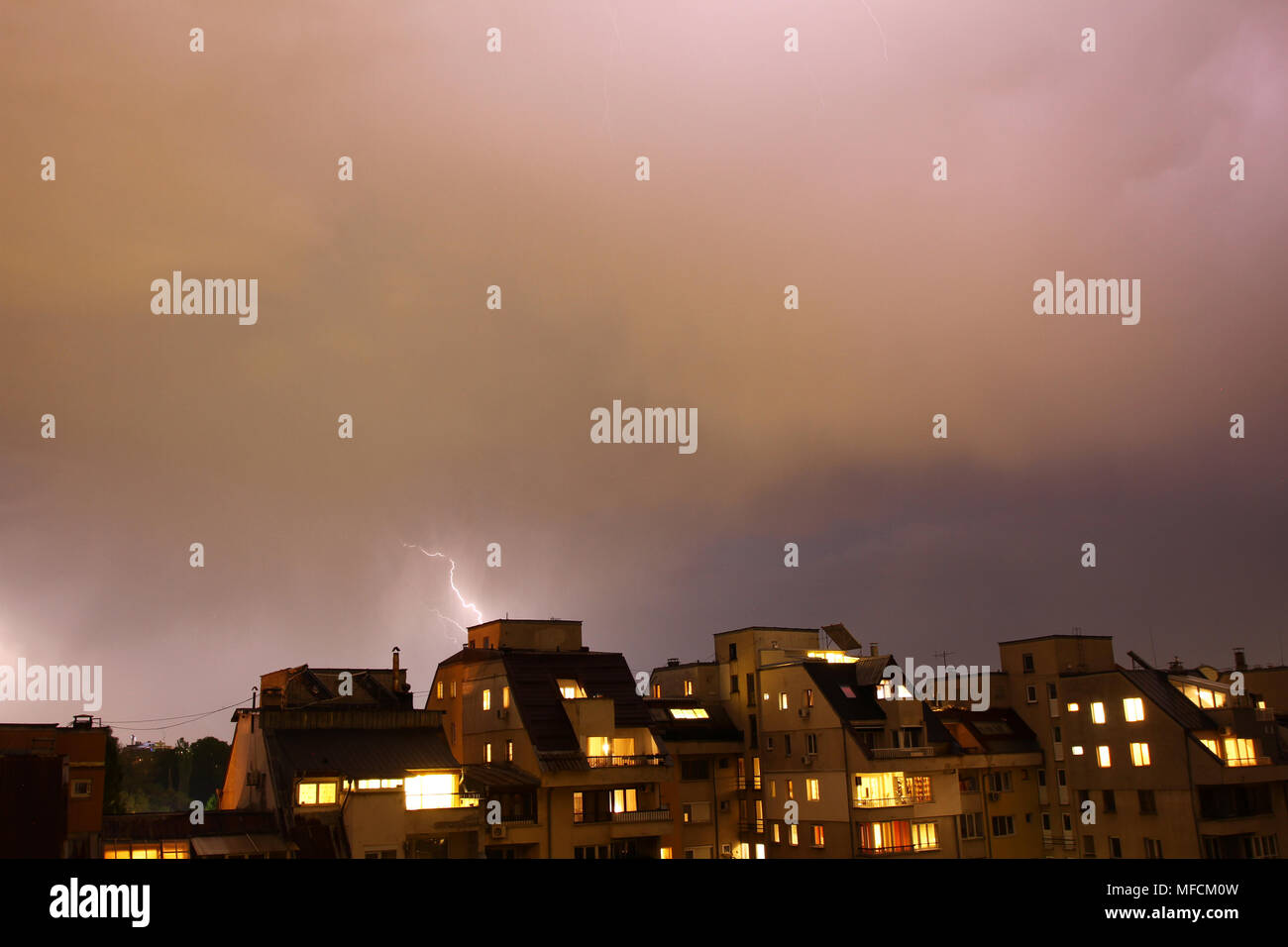 Thunderstorm lights. Bright lightning thunderstorms sparkle from the
