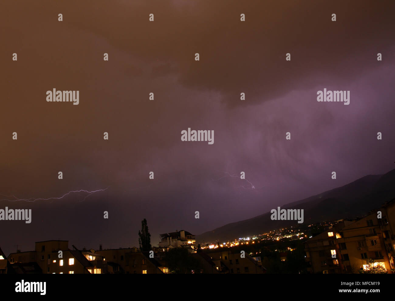 Thunderstorm lights. Bright lightning thunderstorms sparkle from the