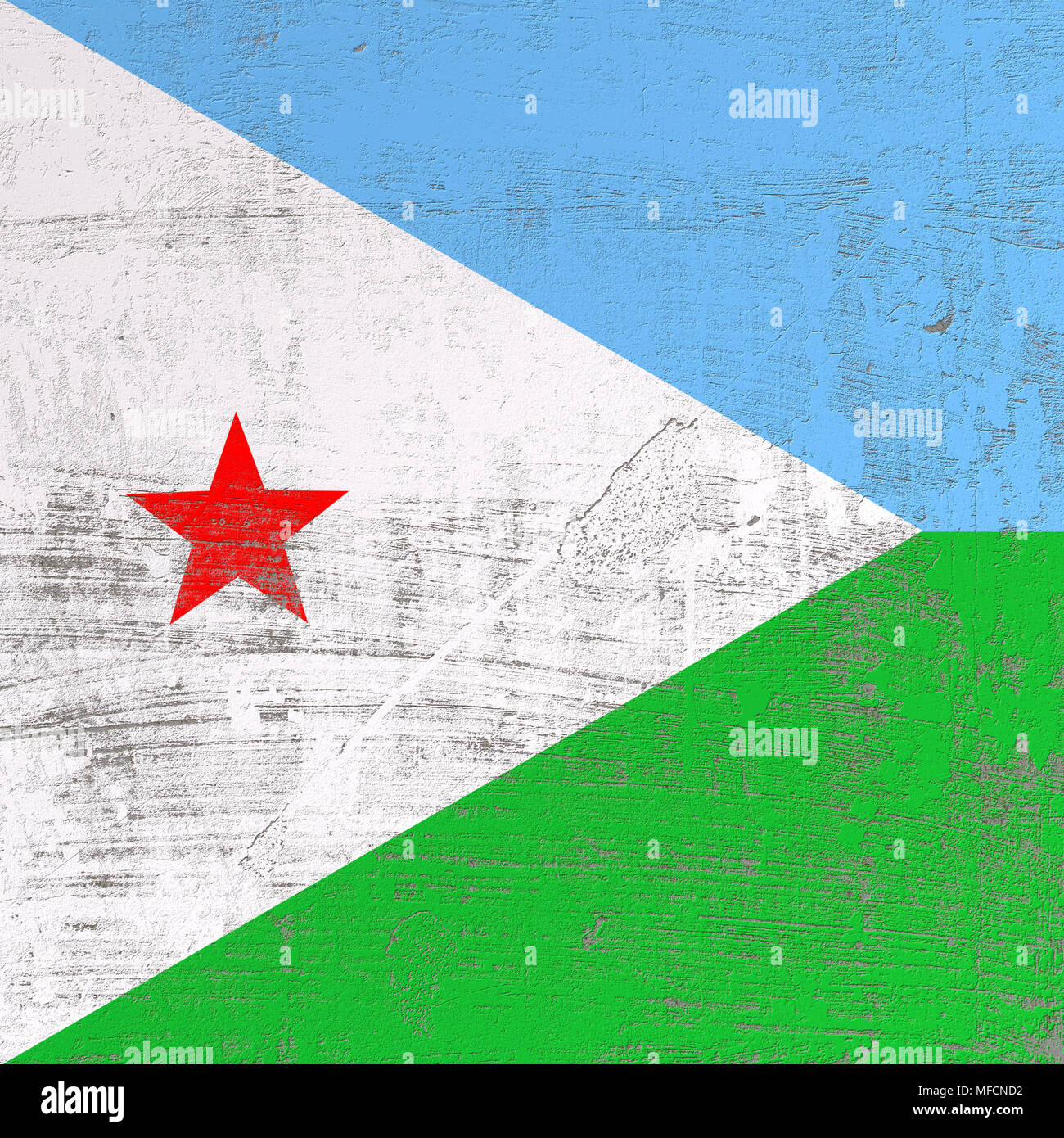 3d rendering of Djibouti flag in a scratched surface Stock Photo