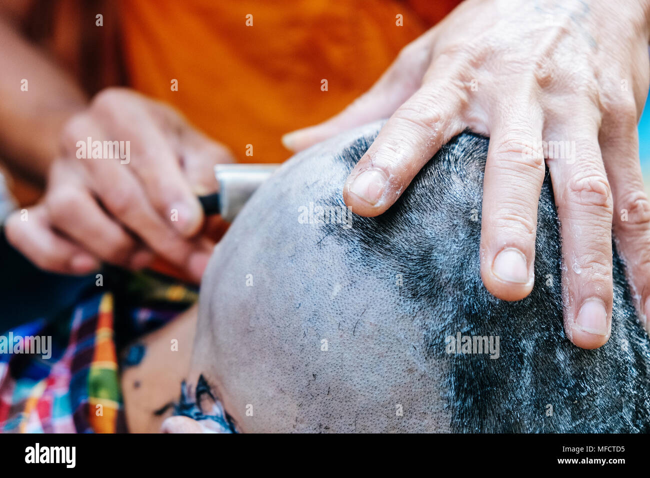 The ceremony of shaving the hair, Buddhist Ordination Stock Photo - Alamy