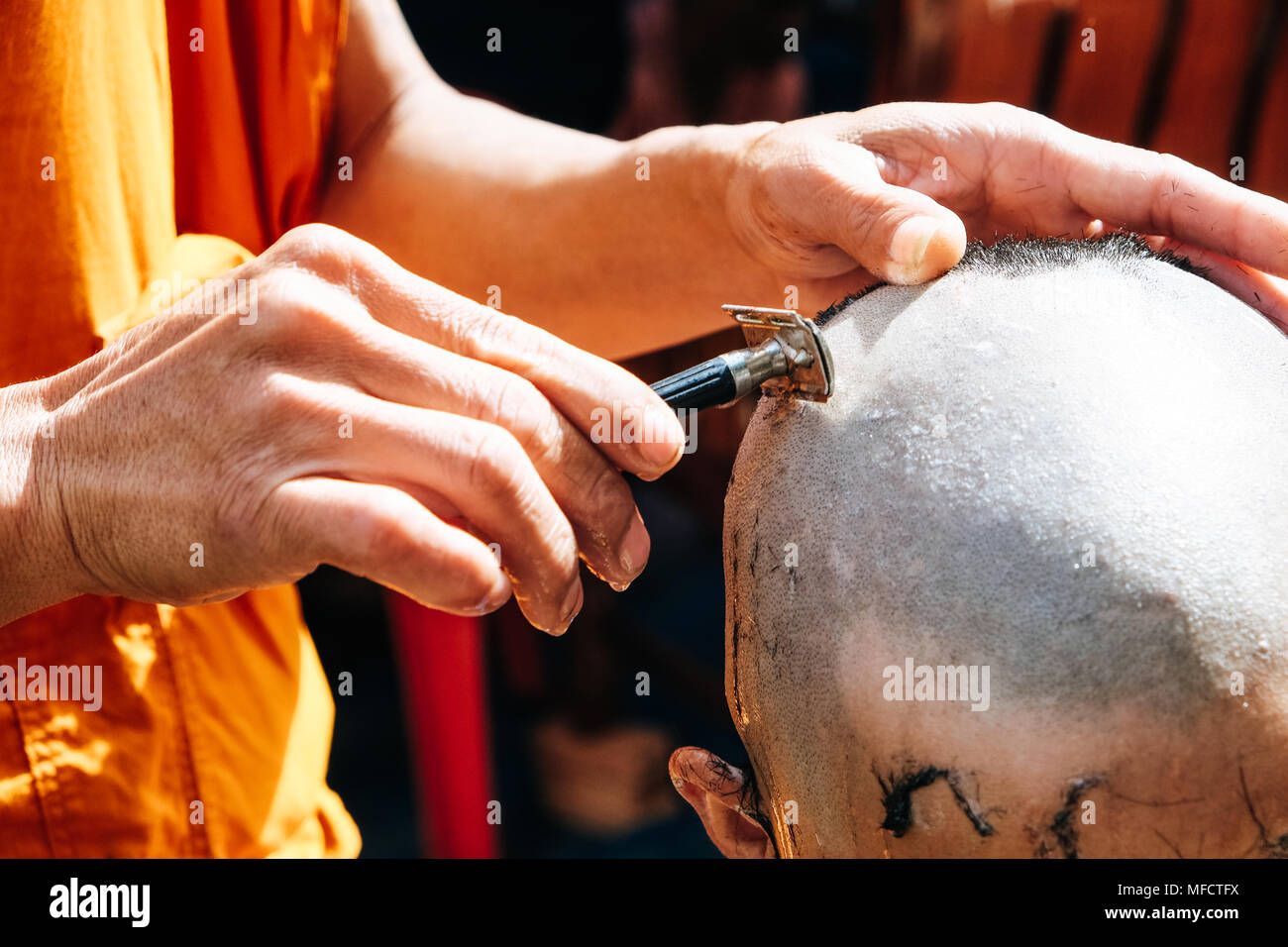 The ceremony of shaving the hair, Buddhist Ordination Stock Photo - Alamy