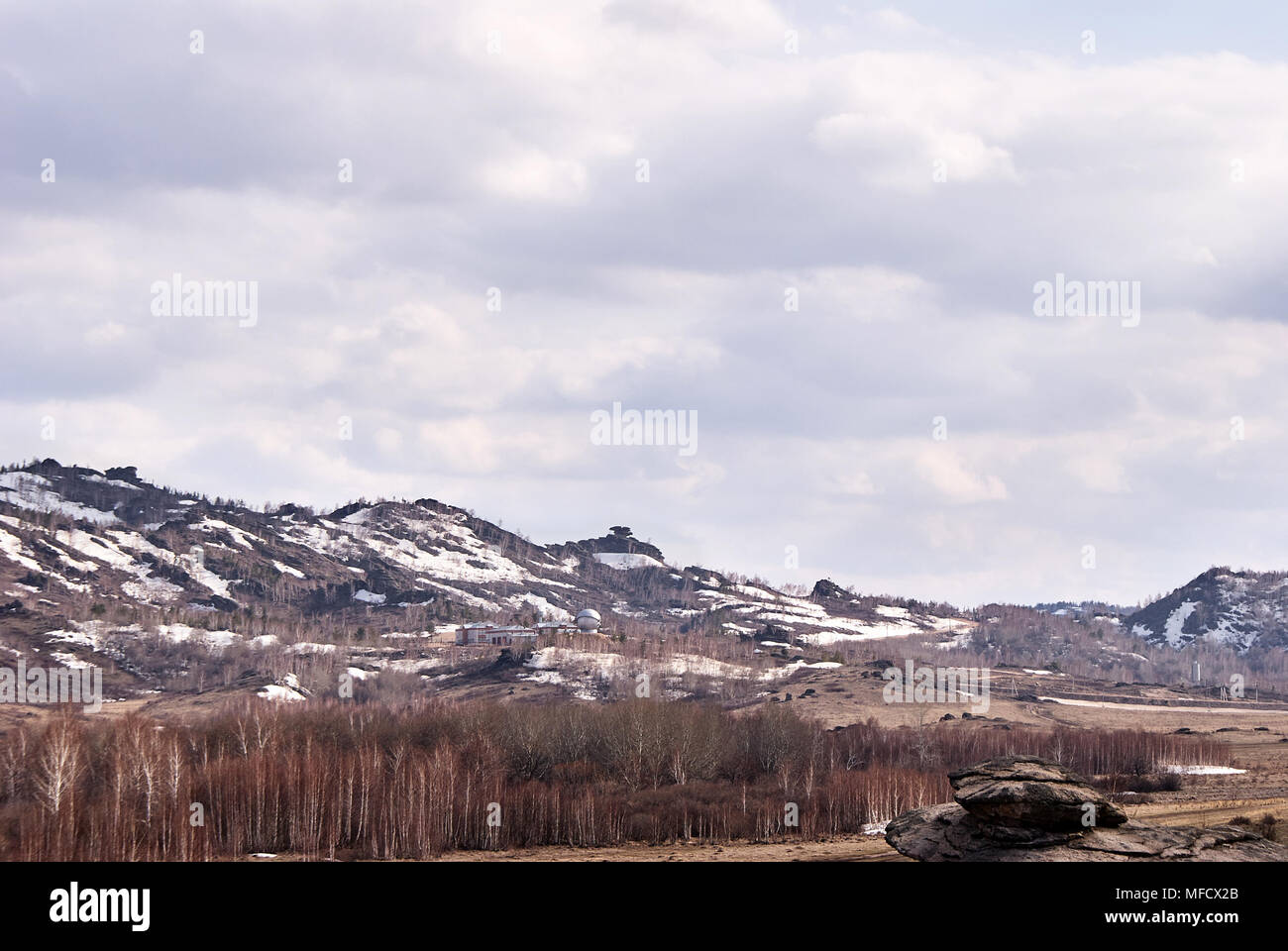 Beautiful landscape. Mountain landscape. Dry grass. Gray stones. Stock Photo