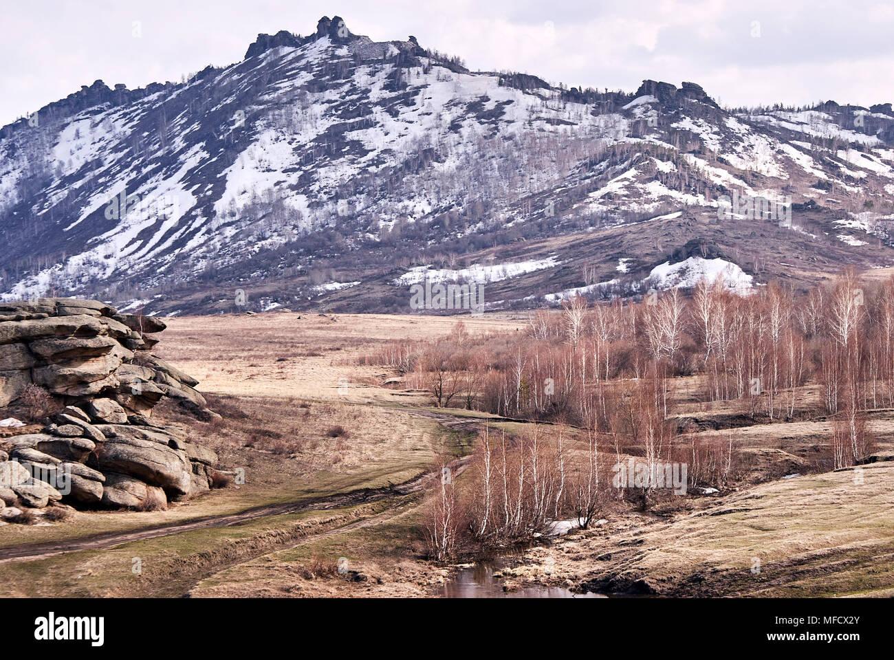 Beautiful landscape. Mountain landscape. Gray stones. Dry grass. Stock Photo