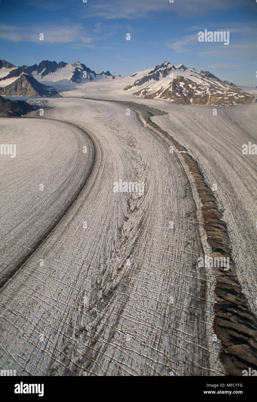 MEDIAL MORAINES Casement Glacier, Glacier Bay National Park, Alaska, USA. Stock Photo
