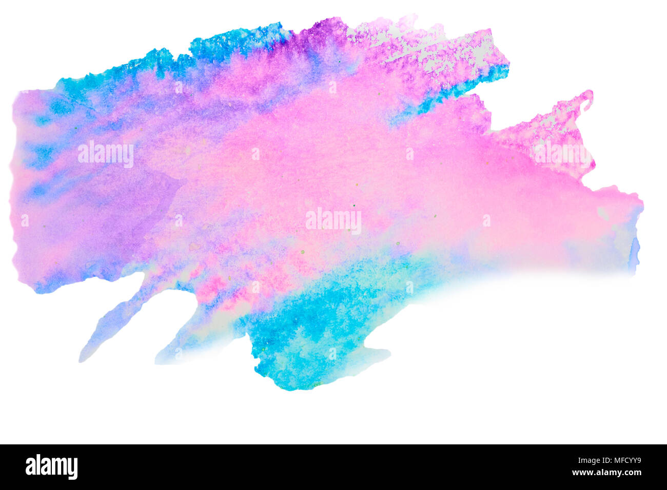 Color, blue - pink splash watercolor painted, artistic decoration or background, isolated on white background Stock Photo