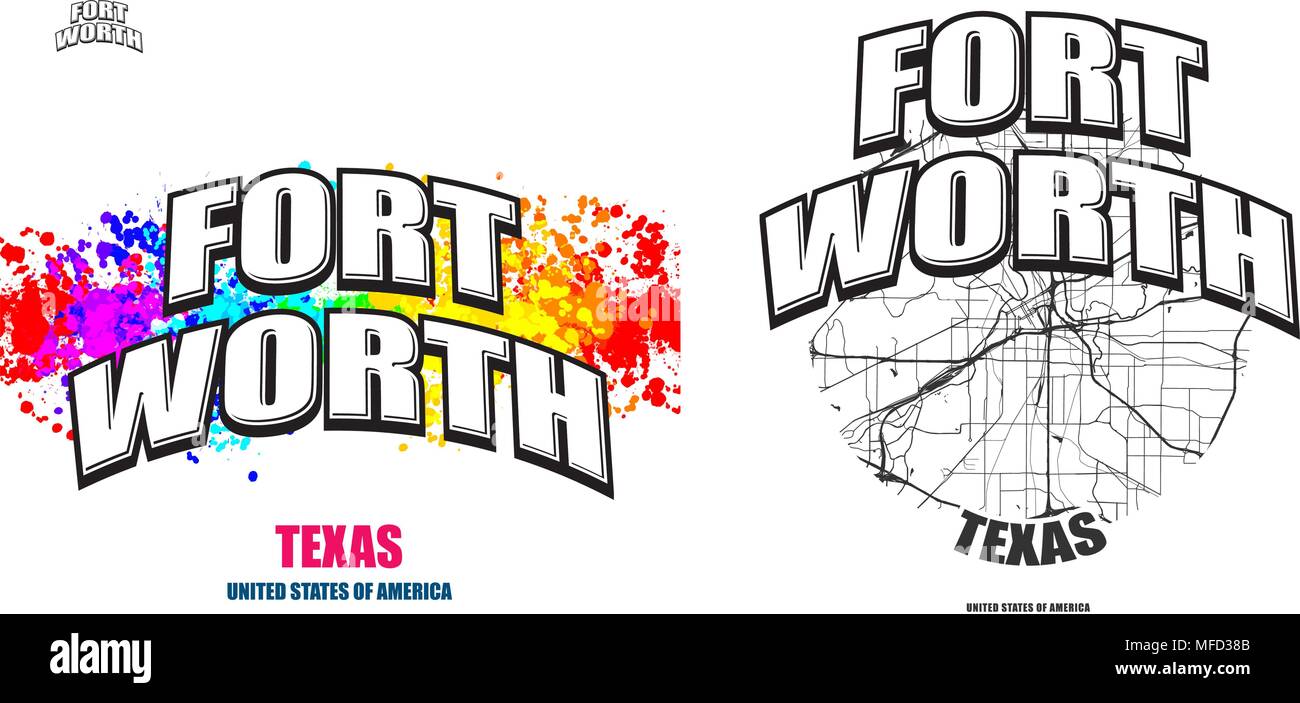 Fort Worth Texas Logo Design Two In One Vector Arts Big Logo With Vintage Letters With Nice Colored Background And One Color Version With Map For Stock Vector Image Art Alamy