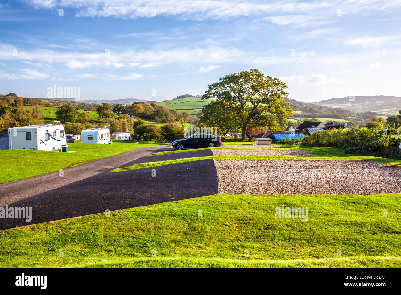 A caravan site with views over the Dorset countryside. Stock Photo
