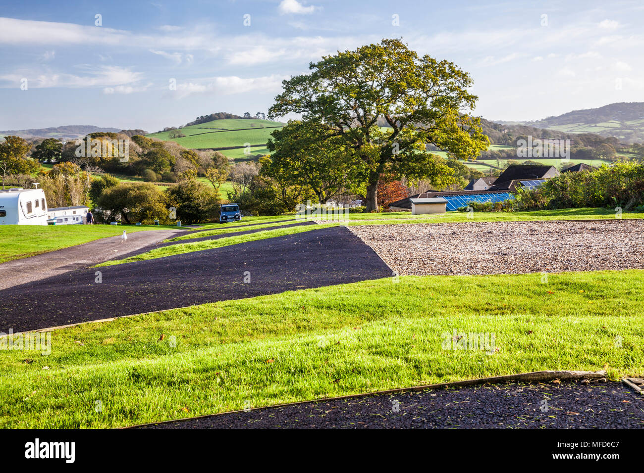 A caravan site with views over the Dorset countryside. Stock Photo