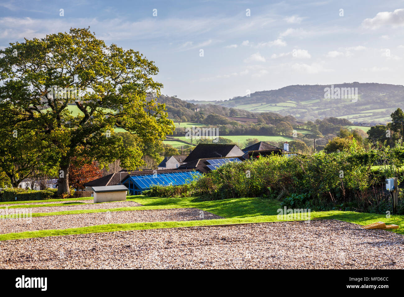 A caravan site with views over the Dorset countryside. Stock Photo