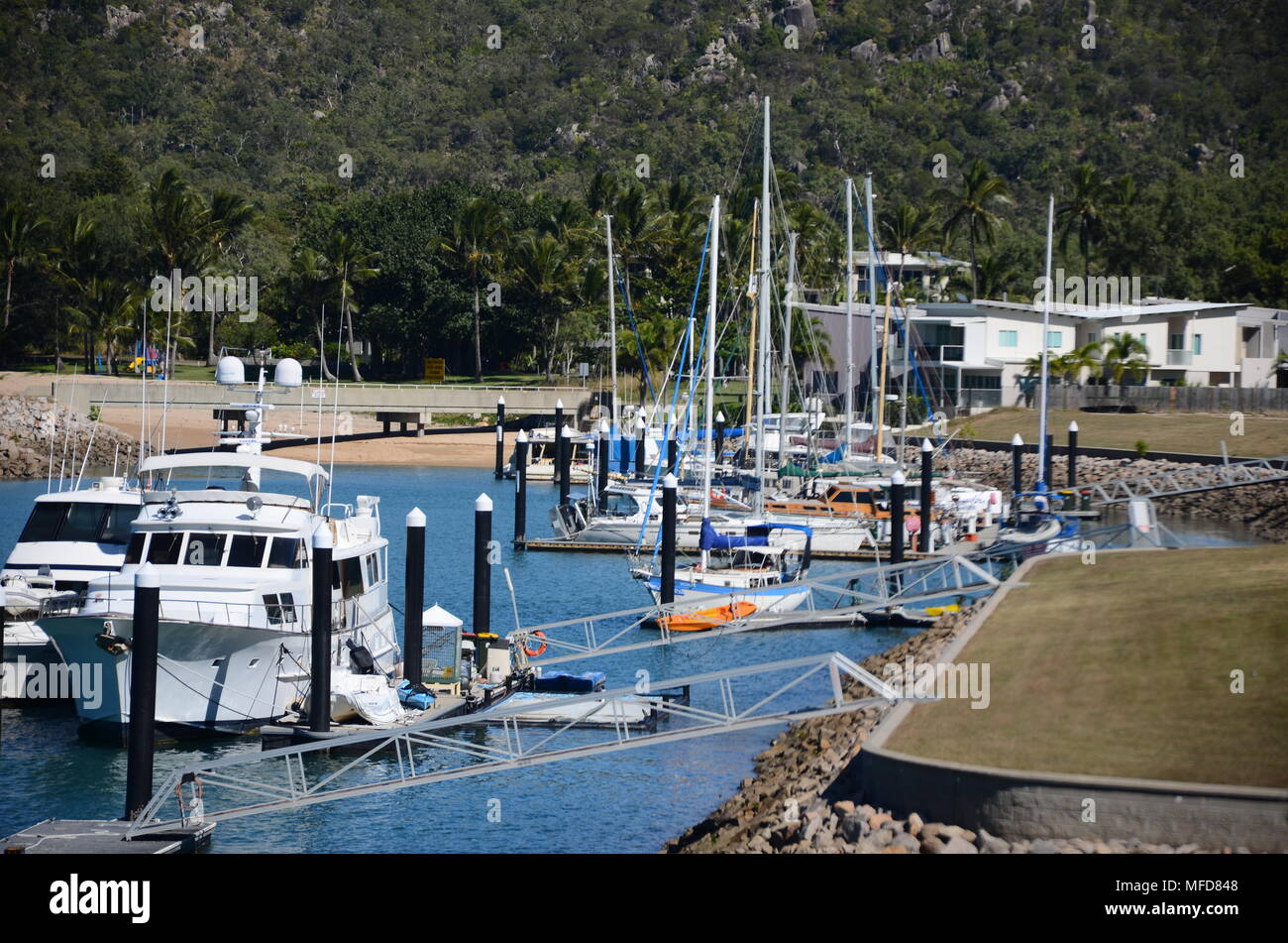 Nelly Bay marina, island Stock Photo Alamy