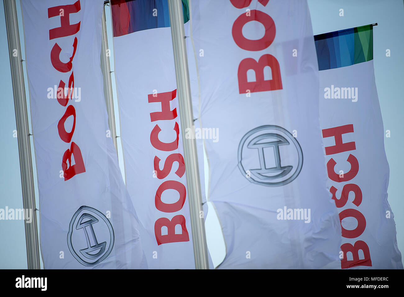 25 April 2018 Germany Renningen Flags With The Logo Of Bosch