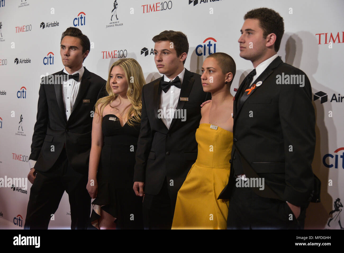 New York, USA. 24th Apr, 2018. David Hogg, Jaclyn Corin, Cameron Kasky, Emma Gonzalez and Alex Wind attend the 2018 Time 100 Gala at Jazz at Lincoln Center on April 24, 2018 in New York City. Credit: Erik Pendzich/Alamy Live News Stock Photo