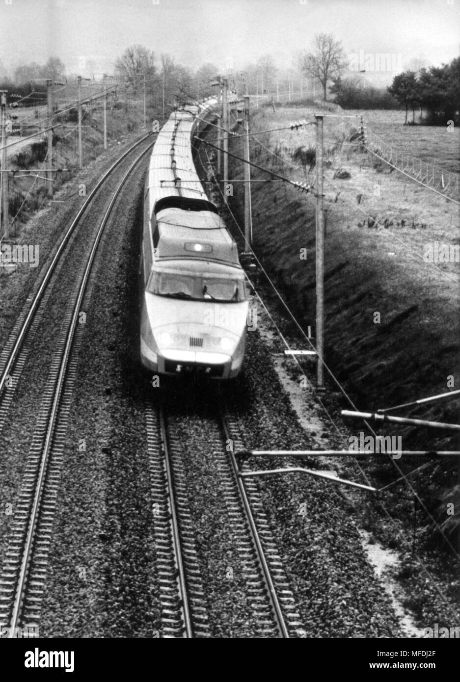 One Of The New Tgv High Speed Trains On The Le Creusot Line In The Saone Et Loire Region Recorded On 7 November 1981 Since September 1981 The New Express Trains Have Been