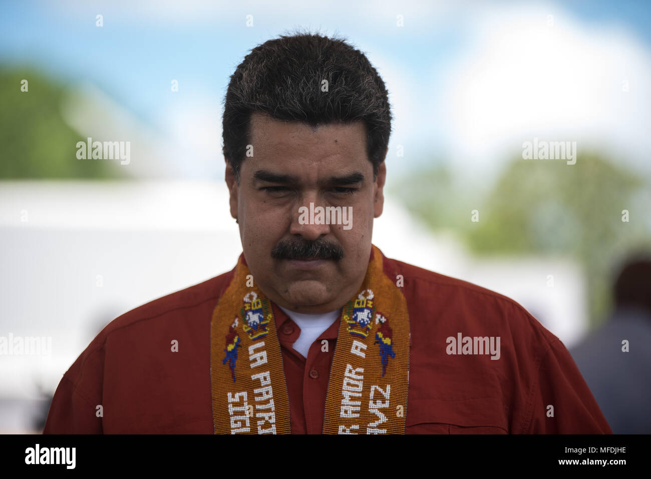 Venezuela, Tucupita, 24th april 2018. The president of Venezuela, Nicolás Maduro speaks at the airport in the city of Tucupita, capital of the state of Delta Amacuro (east), where he arrived to participate in a campaign event. Marcos Salgado / Alamy News Stock Photo