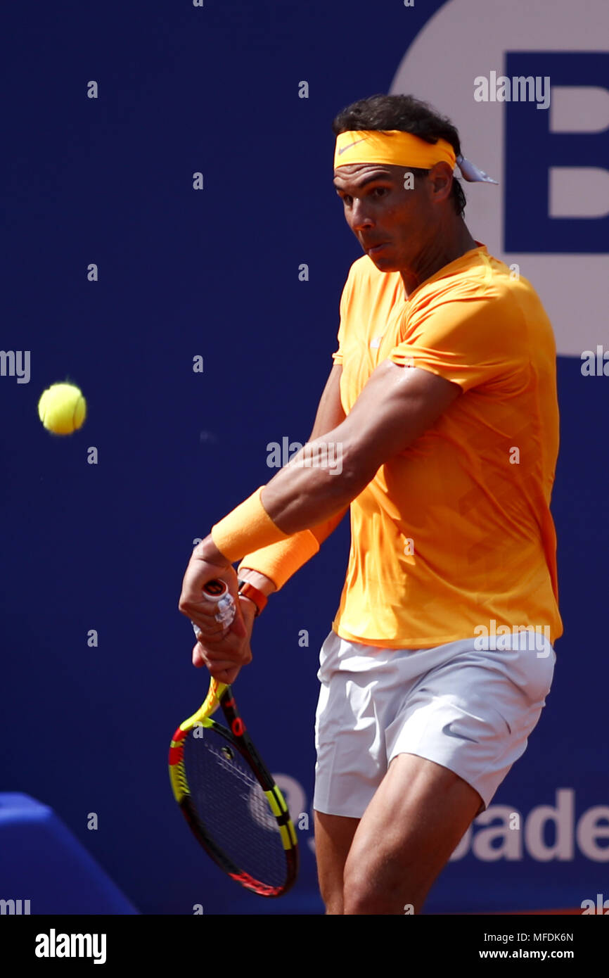 Barcelona, Barcelona, Spain. 25th Apr, 2018. 25th April 2018. Barcelona, Spain; Banc Sabadell Barcelona Open Tennis tournament; Rafael Nadal of Spain during the round 2 of Barcelona 66 Â¼ Conde de Godo Credit: Eric Alonso/ZUMA Wire/Alamy Live News Stock Photo