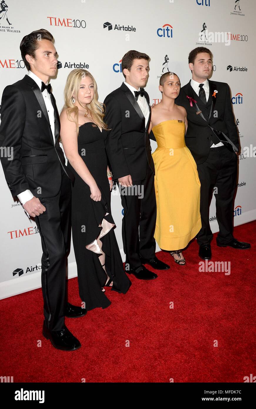 David Hogg, Jaclyn Corin, Cameron Kasky, Emma Gonzalez, Alex Wind at arrivals for TIME 100 Gala, Jazz at Lincoln Center's Frederick P. Rose Hall, New York, NY April 24, 2018. Photo By: Kristin Callahan/Everett Collection Stock Photo