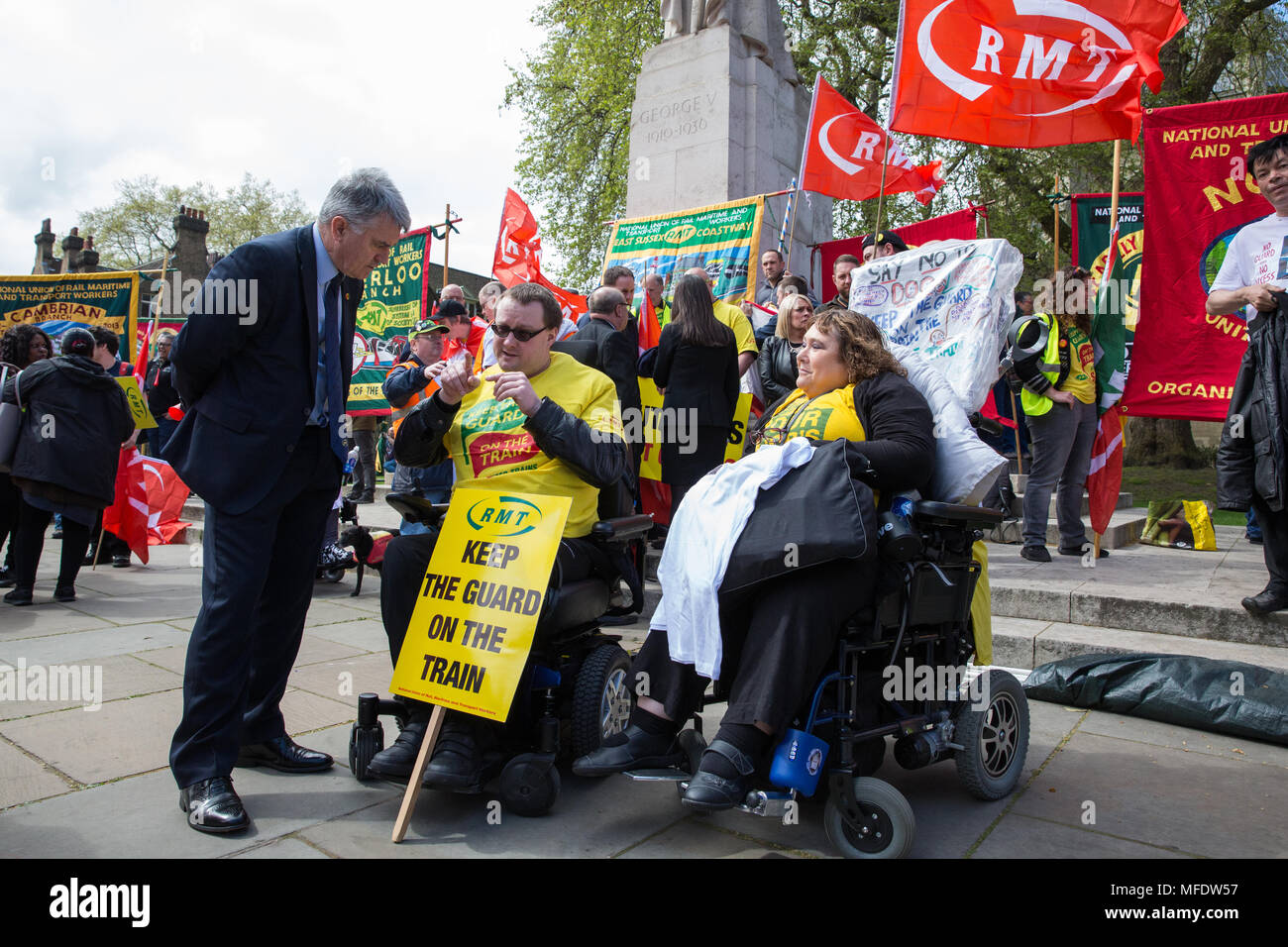 London, UK. 25th April, 2018. General Secretary Mick Cash speaks to ...
