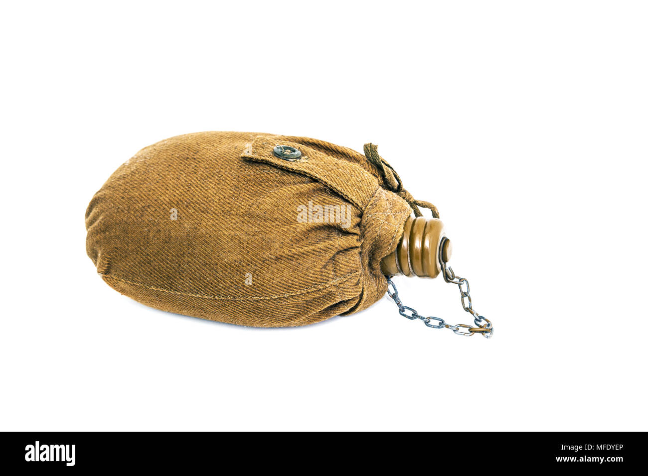 Old Military canteen. Army water canteen isolated on a white background. military water bottle
