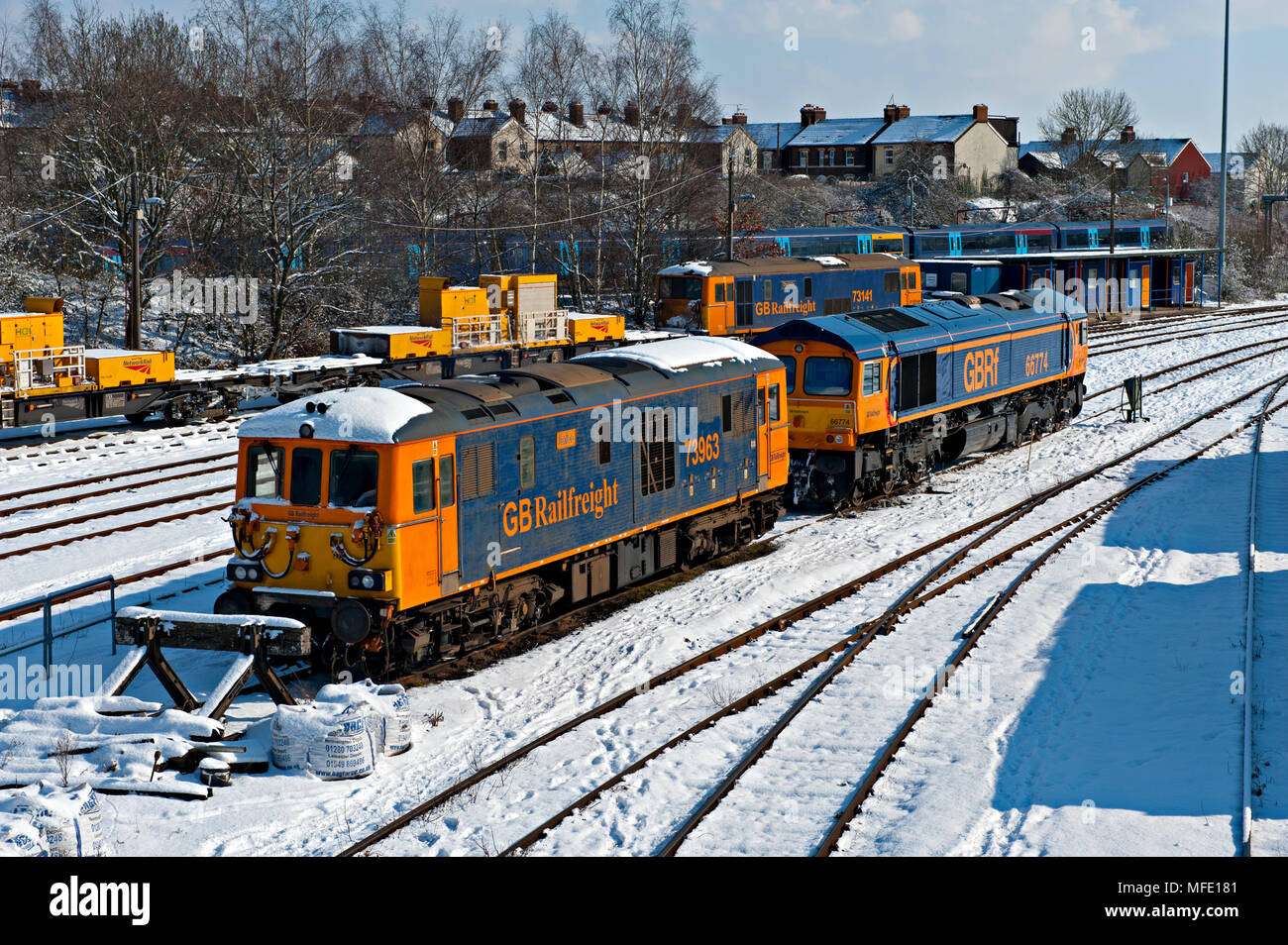Tonbridge West Railway Yard with GBRailfreight Class 73 and 66 locomotives Stock Photo