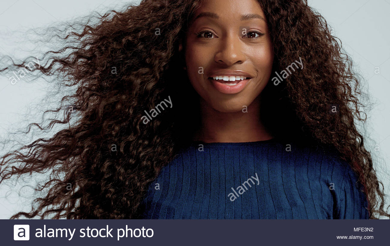 Beauty Black Mixed Race African American Woman With Long Curly