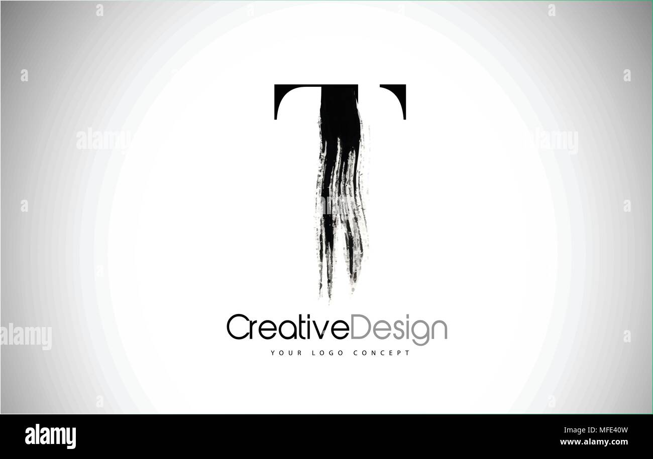 T Brush Stroke Letter Logo Design. Black Paint Logo Leters Icon with ...