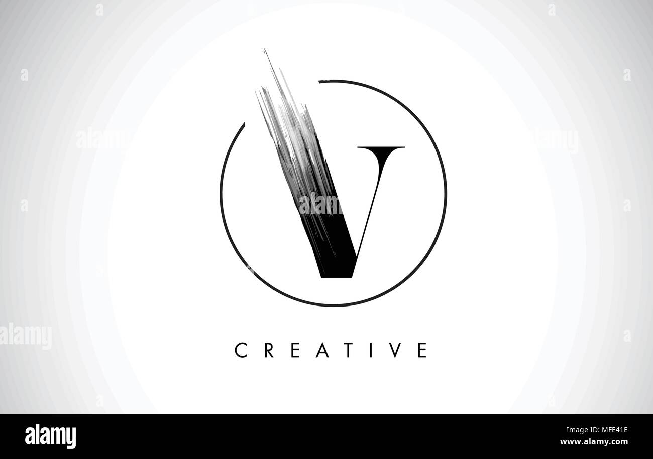 V Brush Stroke Letter Logo Design. Black Paint Logo Leters Icon with  Elegant Circle Vector Design Stock Vector Image & Art - Alamy