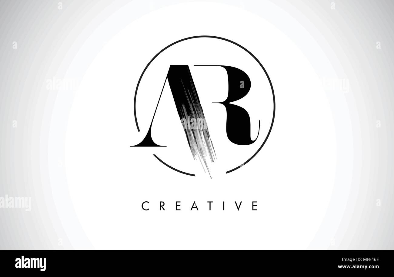 AR Brush Stroke Letter Logo Design. Black Paint Logo Leters Icon with Elegant Circle Vector Design. Stock Vector