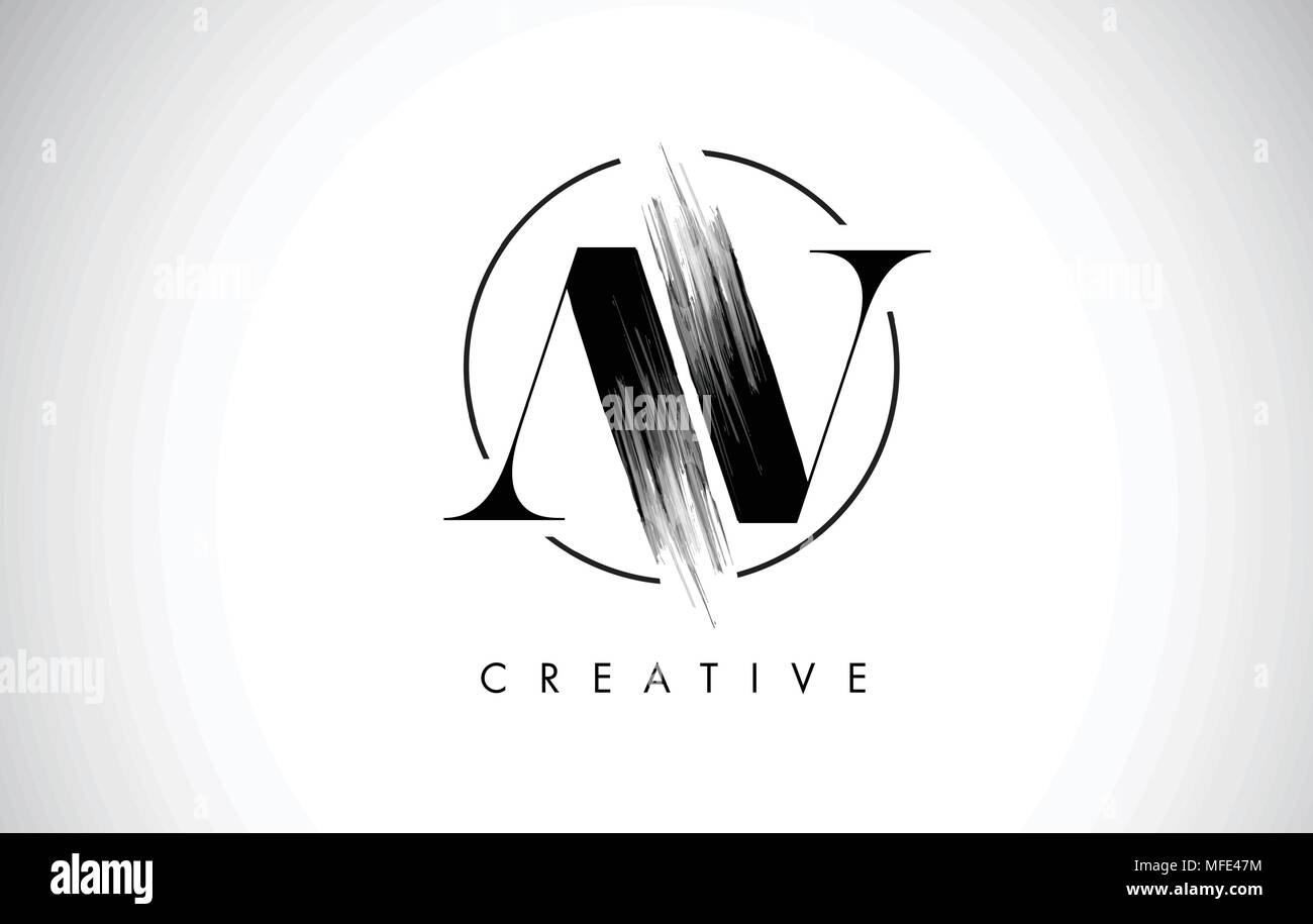 AV Brush Stroke Letter Logo Design. Black Paint Logo Leters Icon with ...