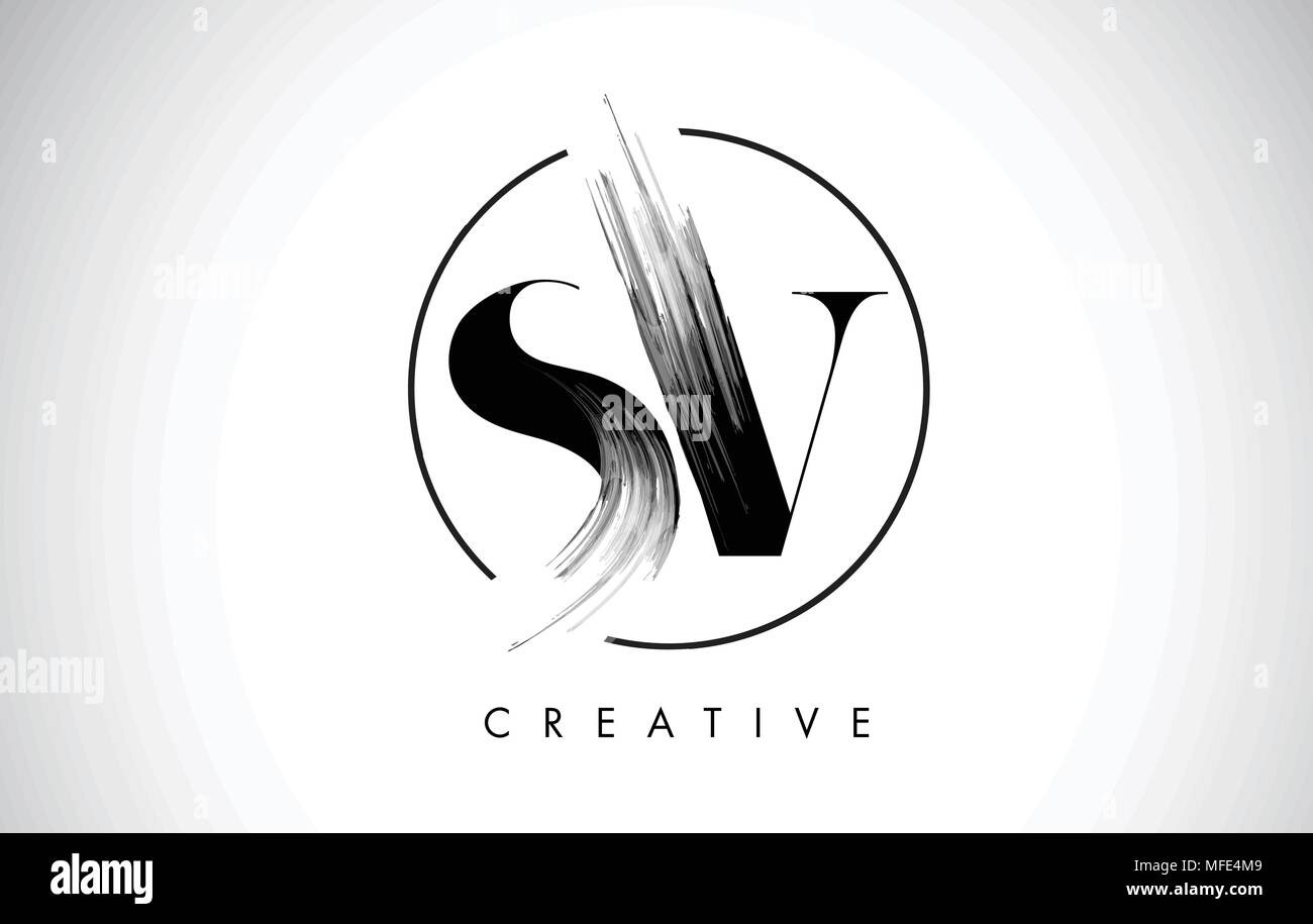 SV Brush Stroke Letter Logo Design. Black Paint Logo Leters Icon with ...