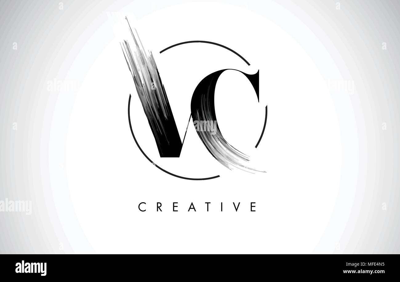 VC Brush Stroke Letter Logo Design. Black Paint Logo Leters Icon with ...
