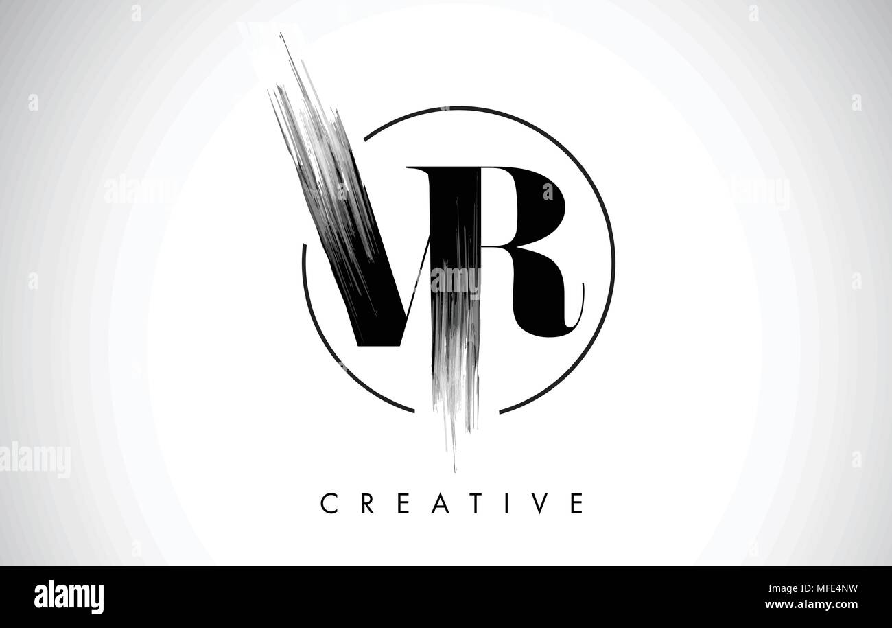 VR Brush Stroke Letter Logo Design. Black Paint Logo Leters Icon with ...