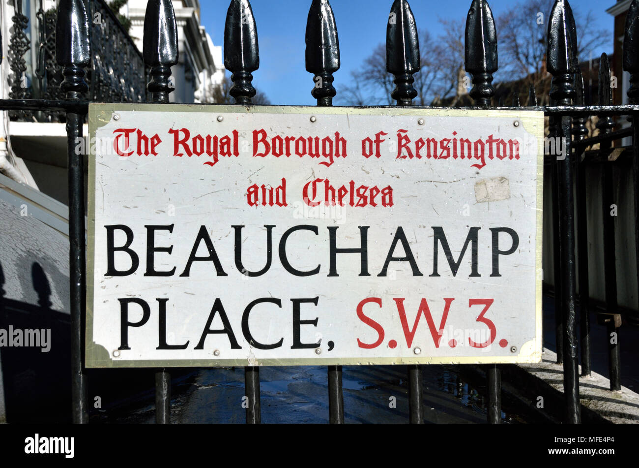 Beauchamp Place SW3 street sign, Knightsbridge, London, UK. Stock Photo