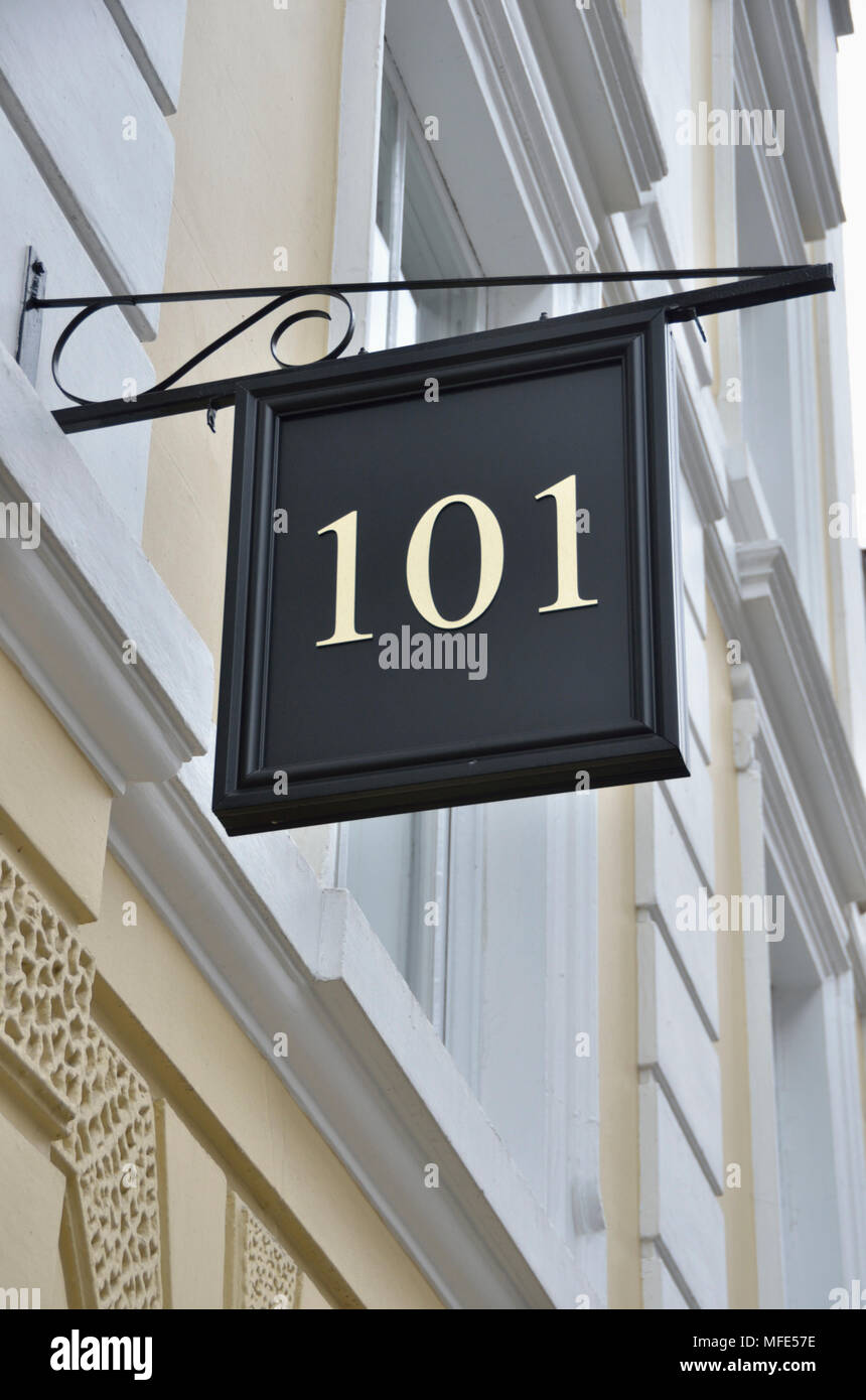 Number 101 one hundred and one on a sign outside a property Stock Photo