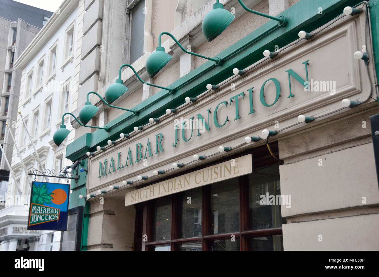 Malabar Junction Indian restaurant in Great Russell Street, Bloomsbury, London, UK. Stock Photo
