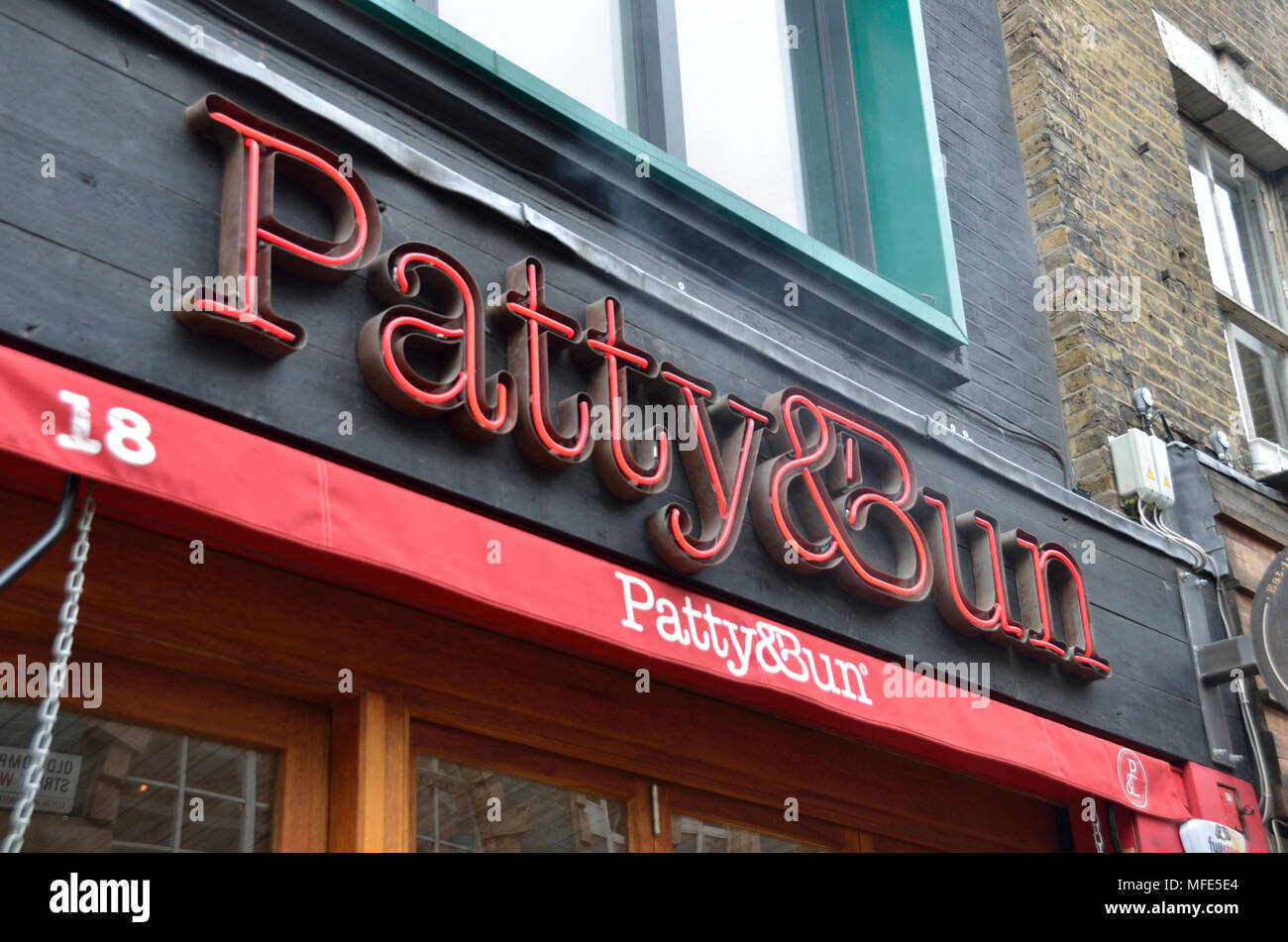 Patty and Bun restaurant takeaway in Soho, London, UK. Stock Photo