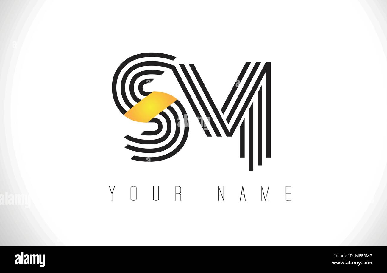 SM Black Lines Letter Logo. Creative Line Letters Design Vector ...