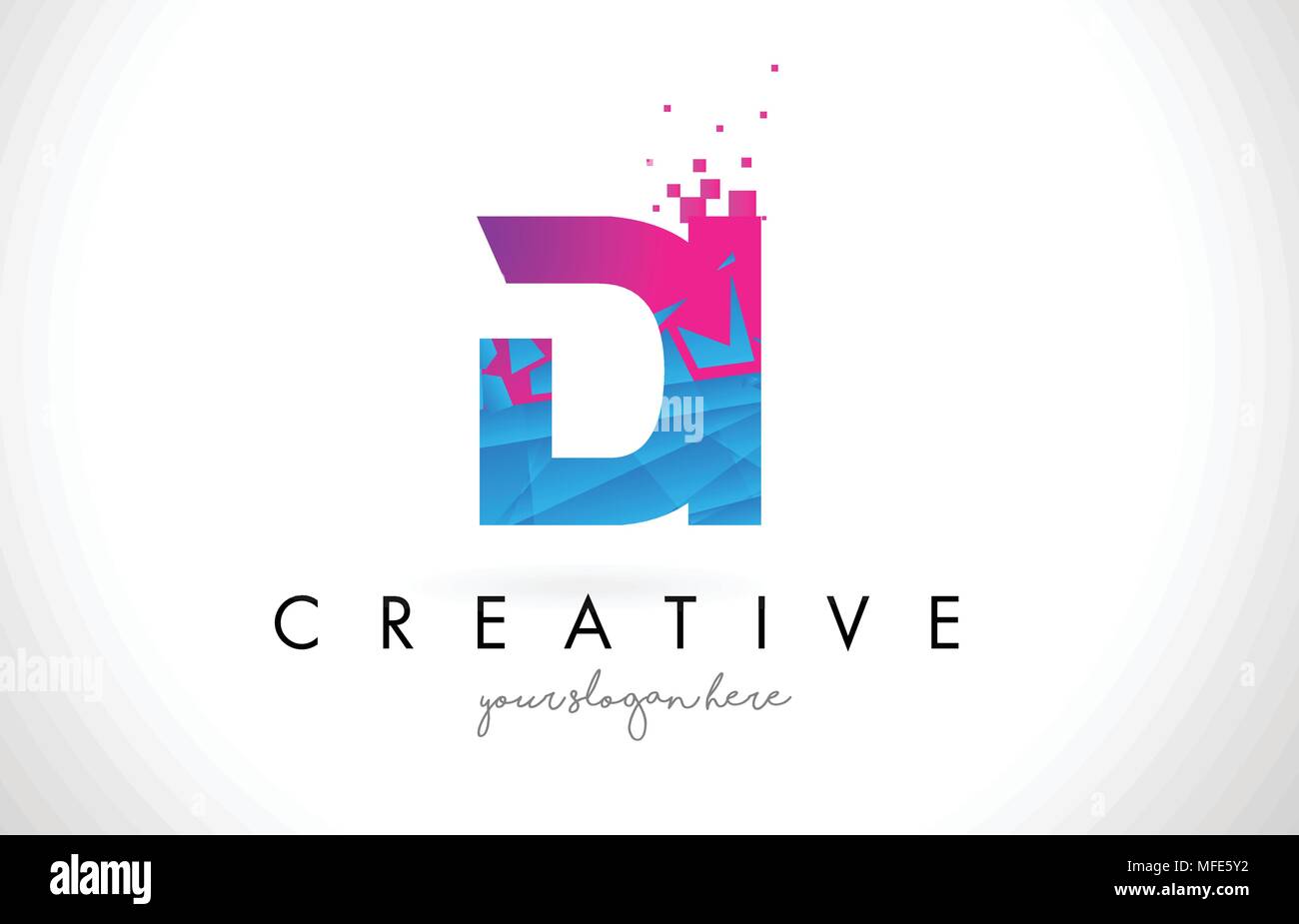 DI D I Letter Logo with Broken Shattered Blue Pink Triangles Texture ...