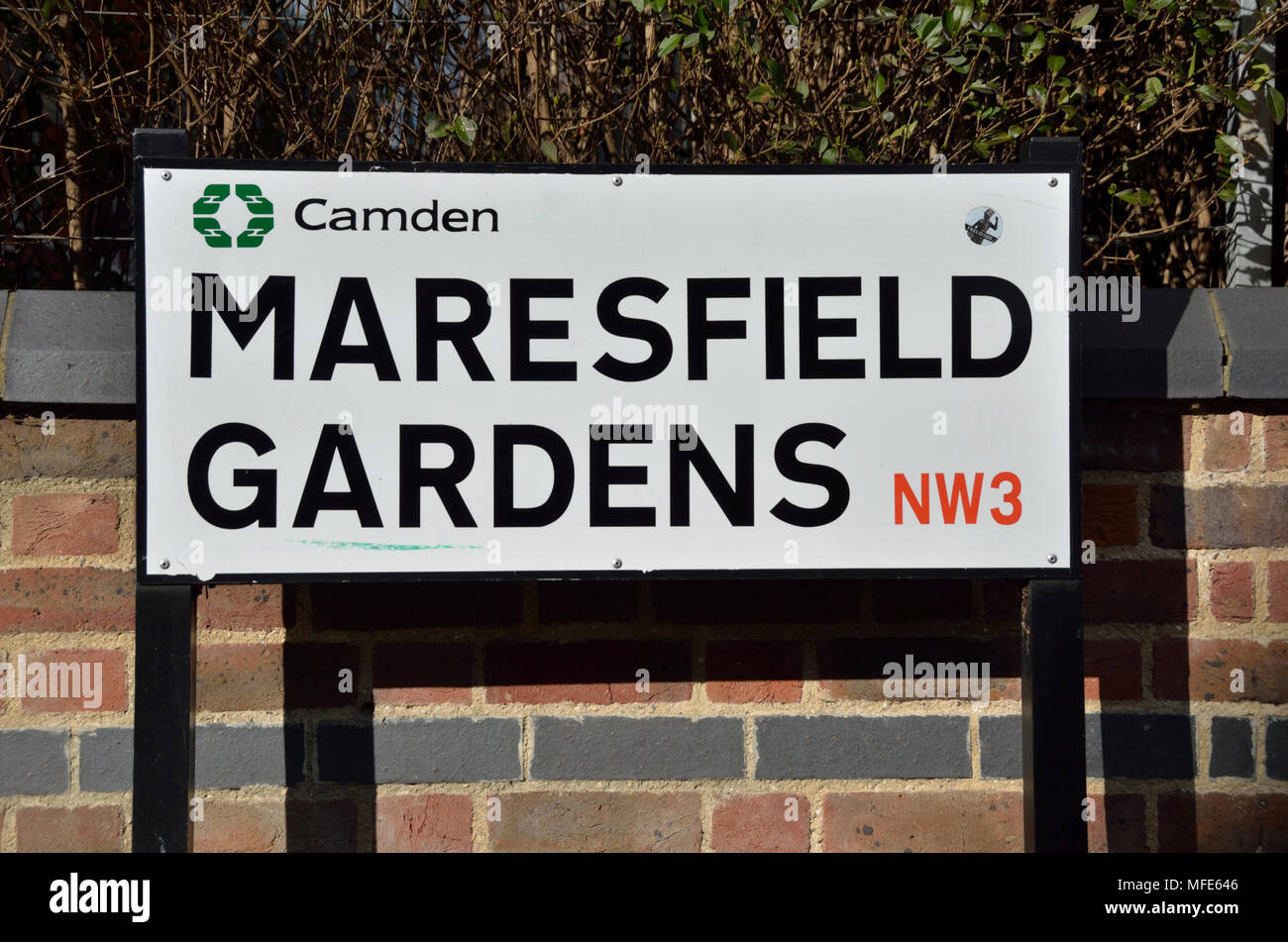 Maresfield Gardens NW3 street sign, Hampstead, London, UK Stock Photo