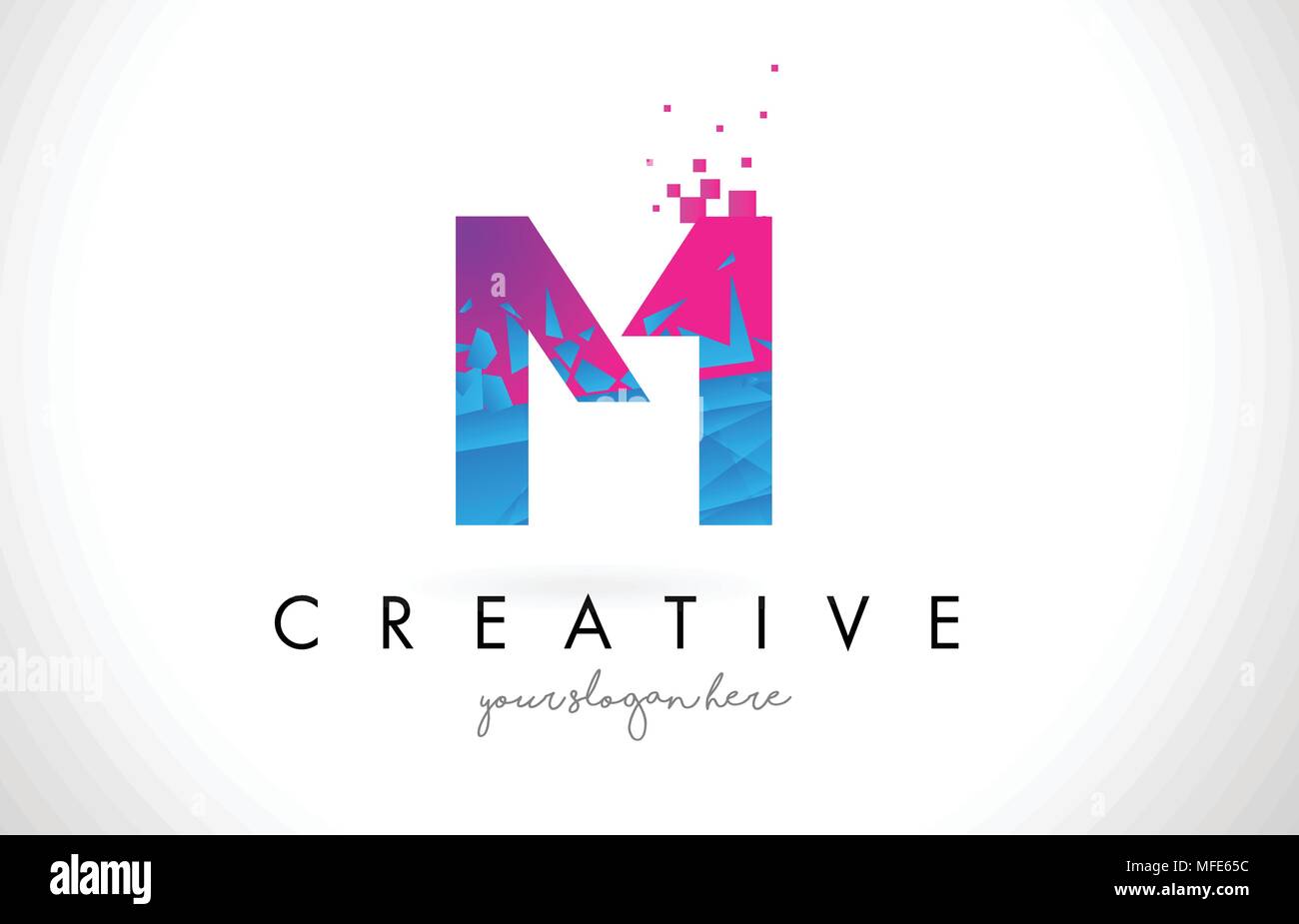 M Letter Logo with Broken Shattered Blue Pink Triangles Texture Design ...