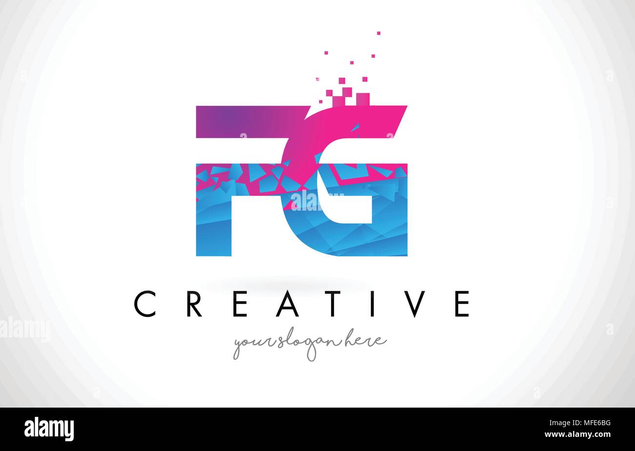 FG F G Letter Logo with Broken Shattered Blue Pink Triangles Texture ...