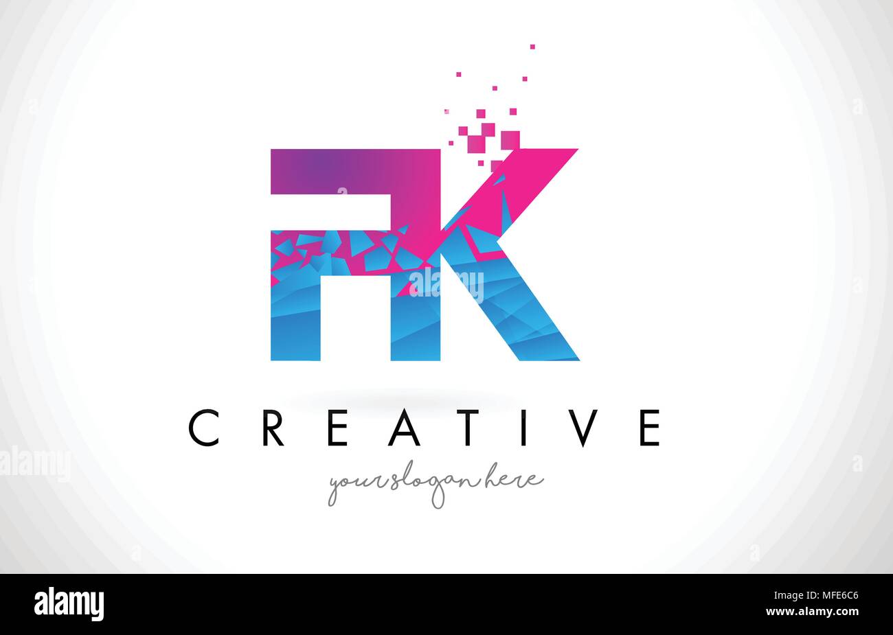 FK F K Letter Logo with Broken Shattered Blue Pink Triangles Texture ...