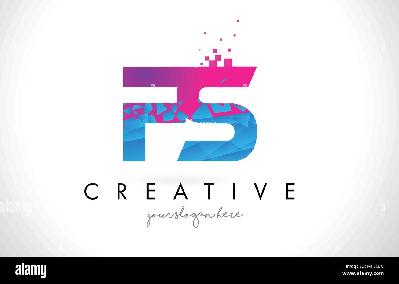 FS F S Letter Logo with Broken Shattered Blue Pink Triangles Texture ...