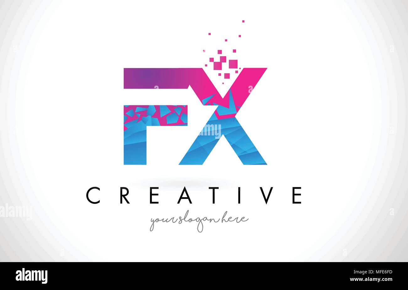 FX F X Letter Logo with Broken Shattered Blue Pink Triangles Texture ...