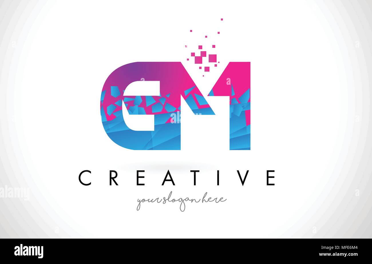 GM G M Letter Logo with Broken Shattered Blue Pink Triangles Texture