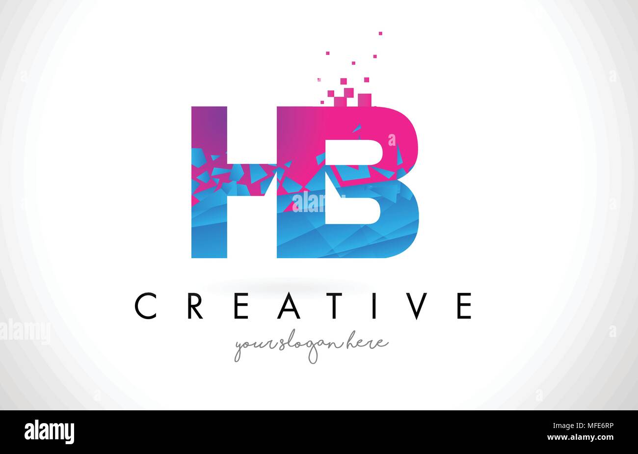 HB H B Letter Logo with Broken Shattered Blue Pink Triangles Texture ...