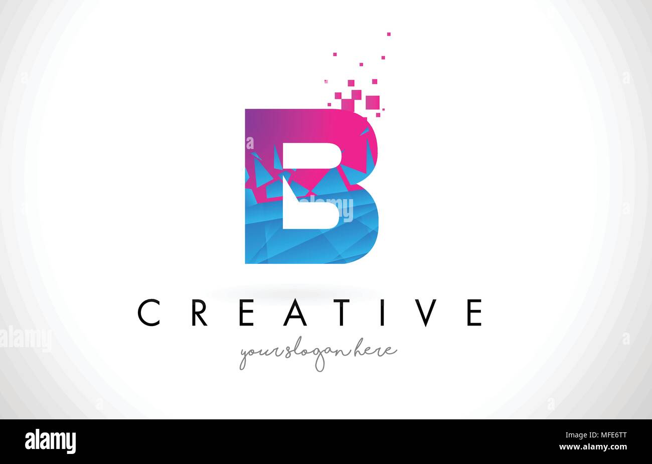 B Letter Logo with Broken Shattered Blue Pink Triangles Texture Design ...