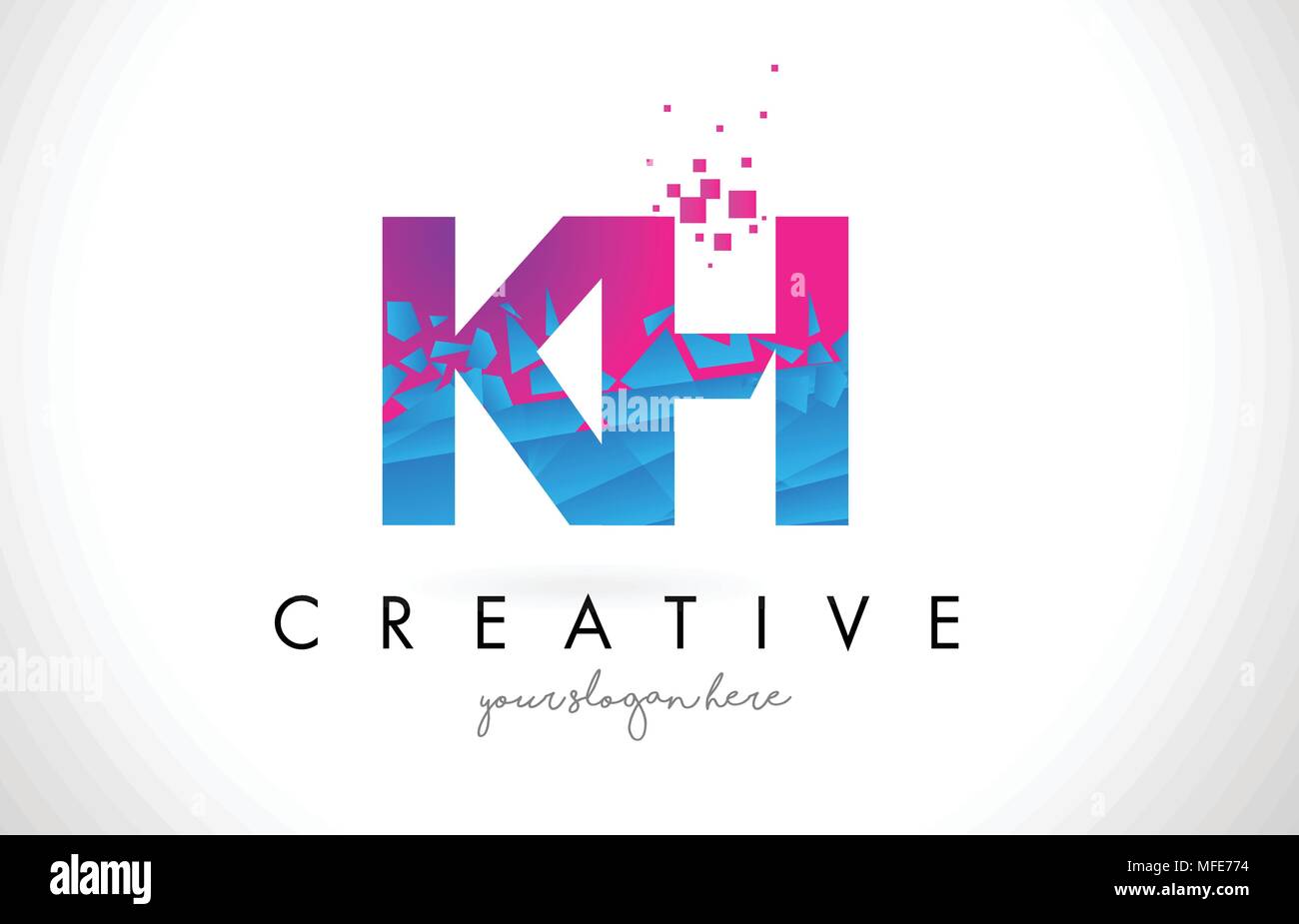 KH K H Letter Logo with Broken Shattered Blue Pink Triangles Texture ...