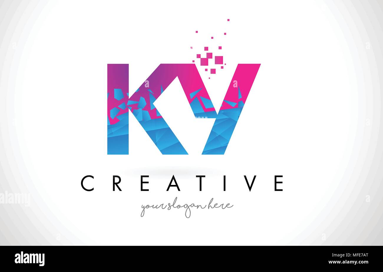 KY K Y Letter Logo with Broken Shattered Blue Pink Triangles Texture ...