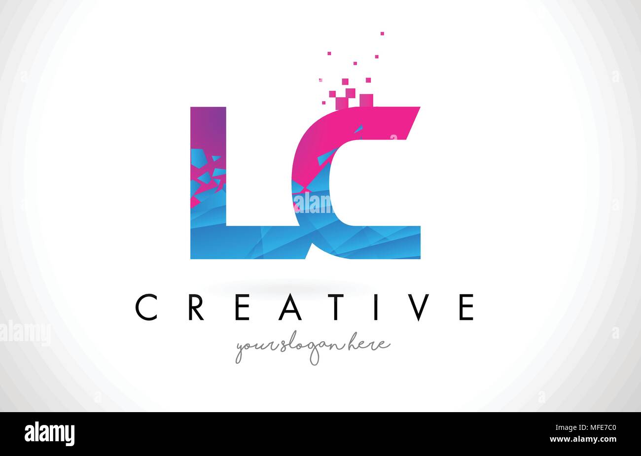 LC L C Letter Logo with Broken Shattered Blue Pink Triangles Texture ...